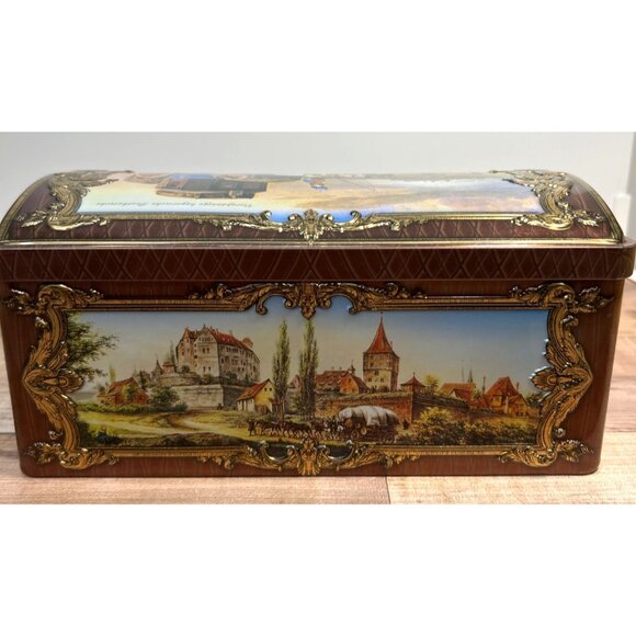 Vintage Lebkuchen-Schmidt Tin Box With Bavarian Scenic Design & Embossed Gold De - Picture 4 of 7